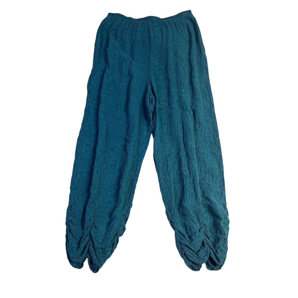 URU Pablo Pant Deep Blue Silk Crinkle Floral Jacquard Harem Pants One Size C483 - Picture 5 of 14